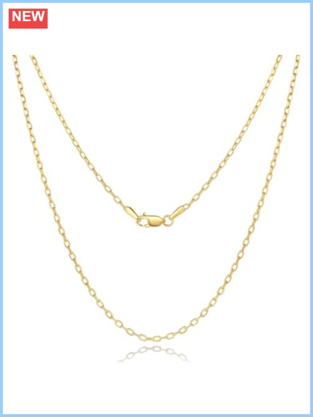 14K Gold Plated Paperclip Chain Necklace 1.7mm 18in Lobster Clasp